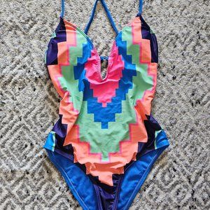 Birds of Paradise Swimsuit SZ SMALL Rainbow Onepiece